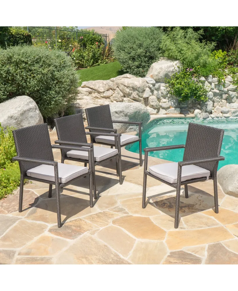 Noble House San Pico Outdoor Armed Dining Chairs with Cushions, Set of 4