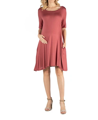 24seven Comfort Apparel Soft Flare T-Shirt Maternity Dress with Pocket Detail