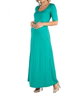 24seven Comfort Apparel Casual Maternity Maxi Dress with Sleeves