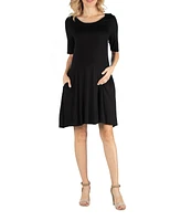 24seven Comfort Apparel Soft Flare T-Shirt Maternity Dress with Pocket Detail