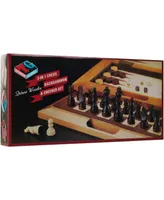 Trademark Games Deluxe Wooden 3-In-1 Chess, Backgammon Checker Set