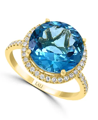 Lali Jewels London Blue Topaz (6-3/4 ct. t.w.) & Diamond (1/3 ct. t.w.) Statement Ring in 14k Gold