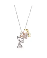 Peanuts Gold Flash Plated "Mom" Snoopy and Cubic Zirconia Heart Necklace, 16"+2" Extender