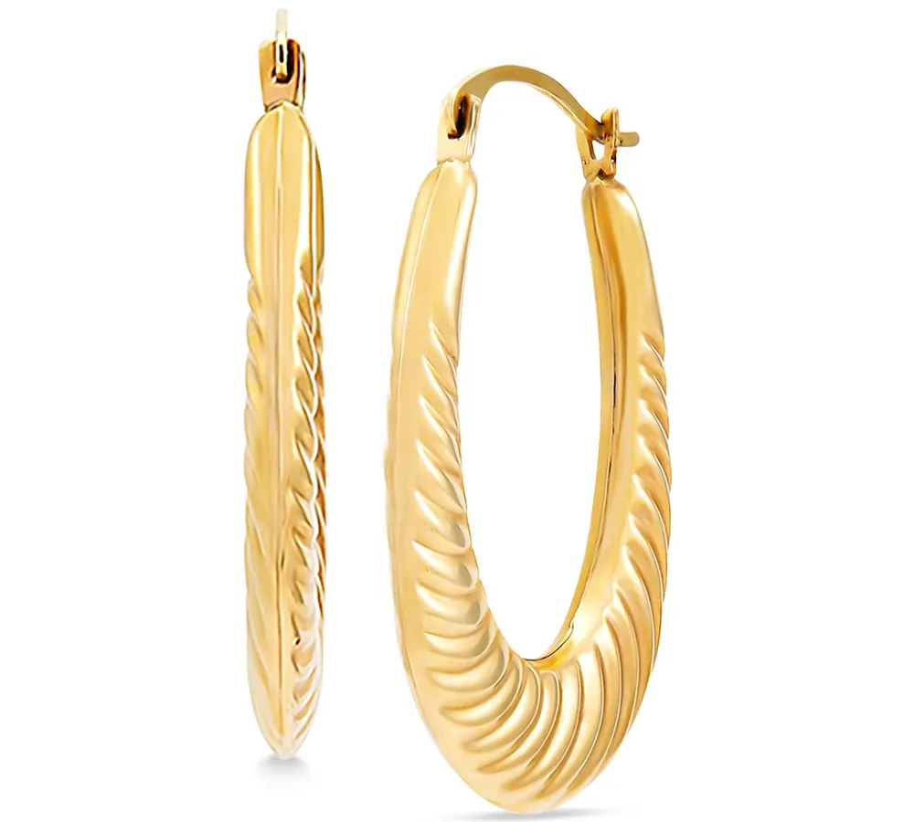 Swirled Rib Oval Hoop Earrings in 14k Gold