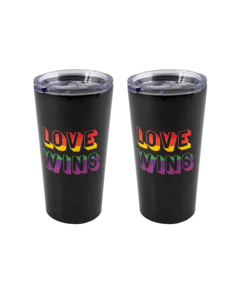 Double Wall 2 Pack of 20 oz Black Highballs with Metallic "Love Wins" Decal