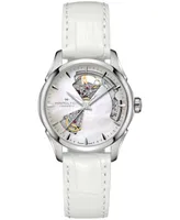 Hamilton Women's Swiss Automatic Jazzmaster Open Heart White Leather Strap Watch 36mm