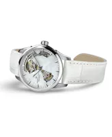 Hamilton Women's Swiss Automatic Jazzmaster Open Heart White Leather Strap Watch 36mm