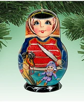 Designocracy Nutcracker Matreshka Doll Wooden Ornaments, Set of 2