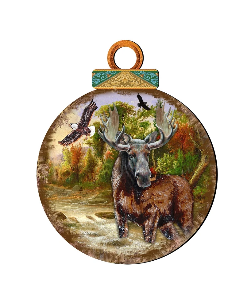 Designocracy Woodsy Moose Ball Wooden Ornaments, Set of 2