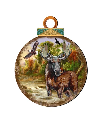 Designocracy Woodsy Moose Ball Wooden Ornaments, Set of 2