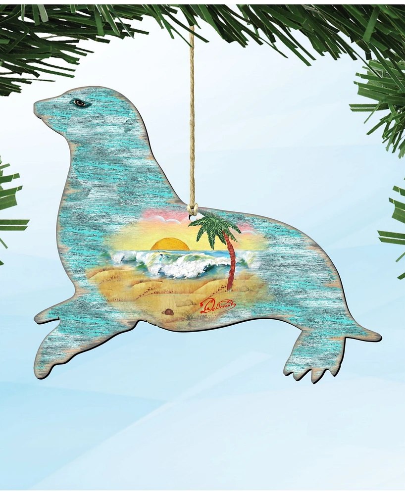 Designocracy Sea Lions Wooden Ornaments Set of 2