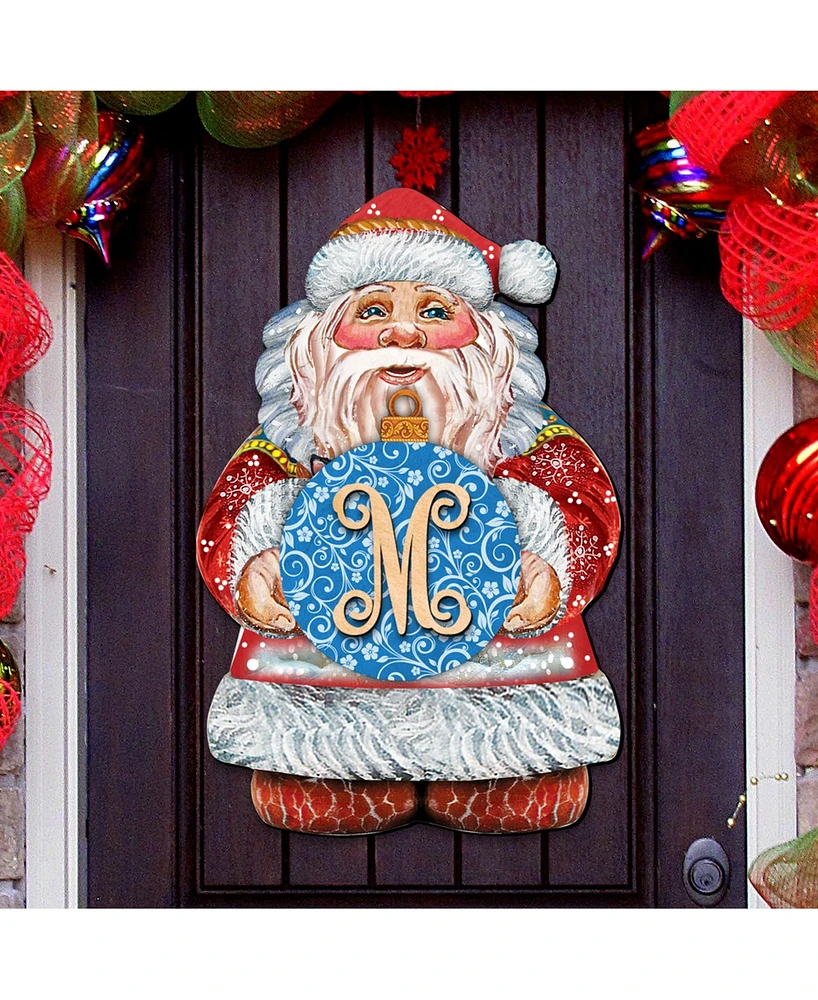 Designocracy Merry Christmas Santa Blue Ball Personalized Door Hanger