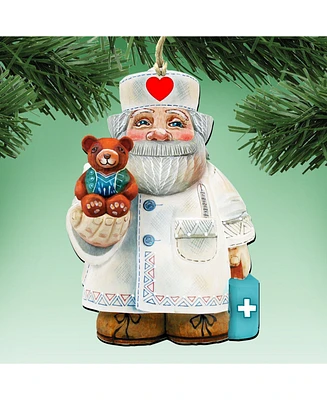 Designocracy Teddy Bear Doctor Wooden Christmas Ornament, Set of 2