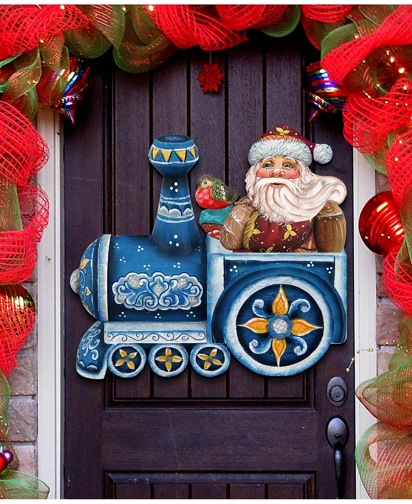 Designocracy Santa on Train Christmas Door Hanger