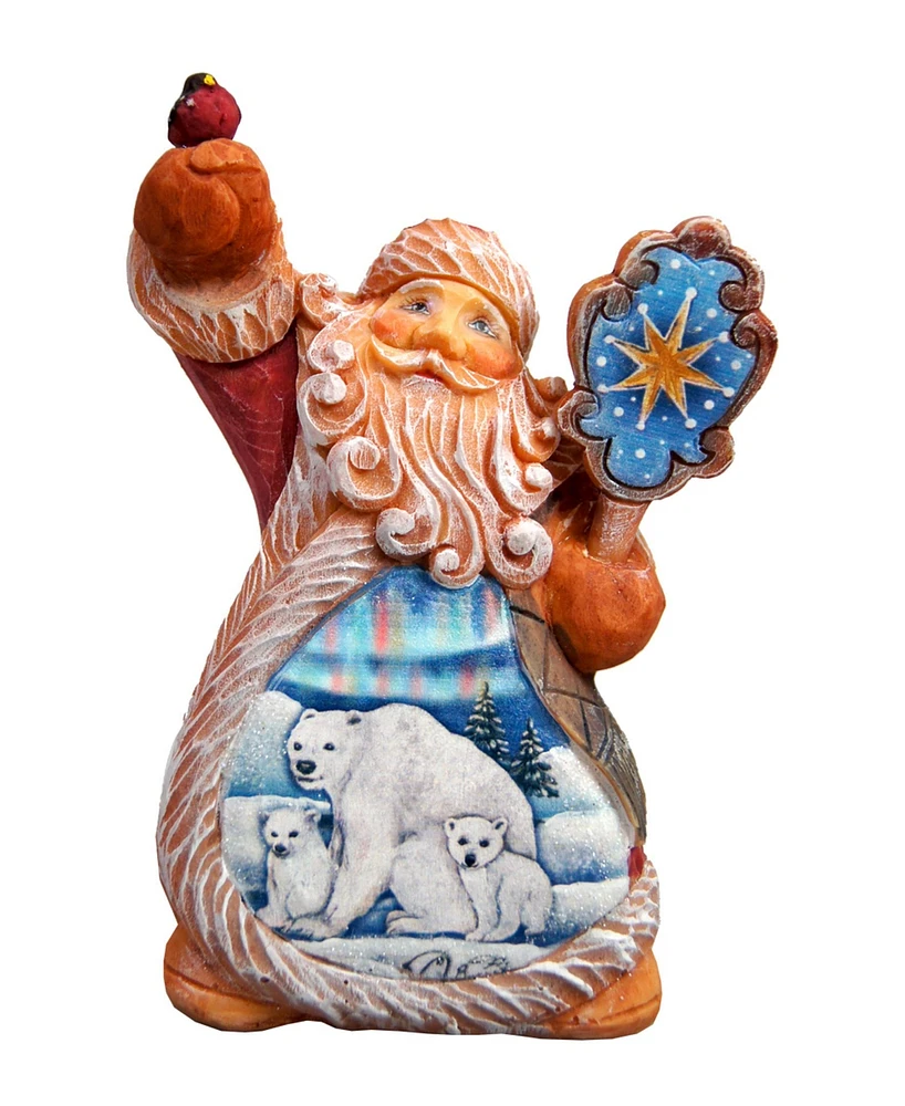 G.DeBrekht Hand Painted Santa Polar Bear Ornament Figurine with Scenic Painting