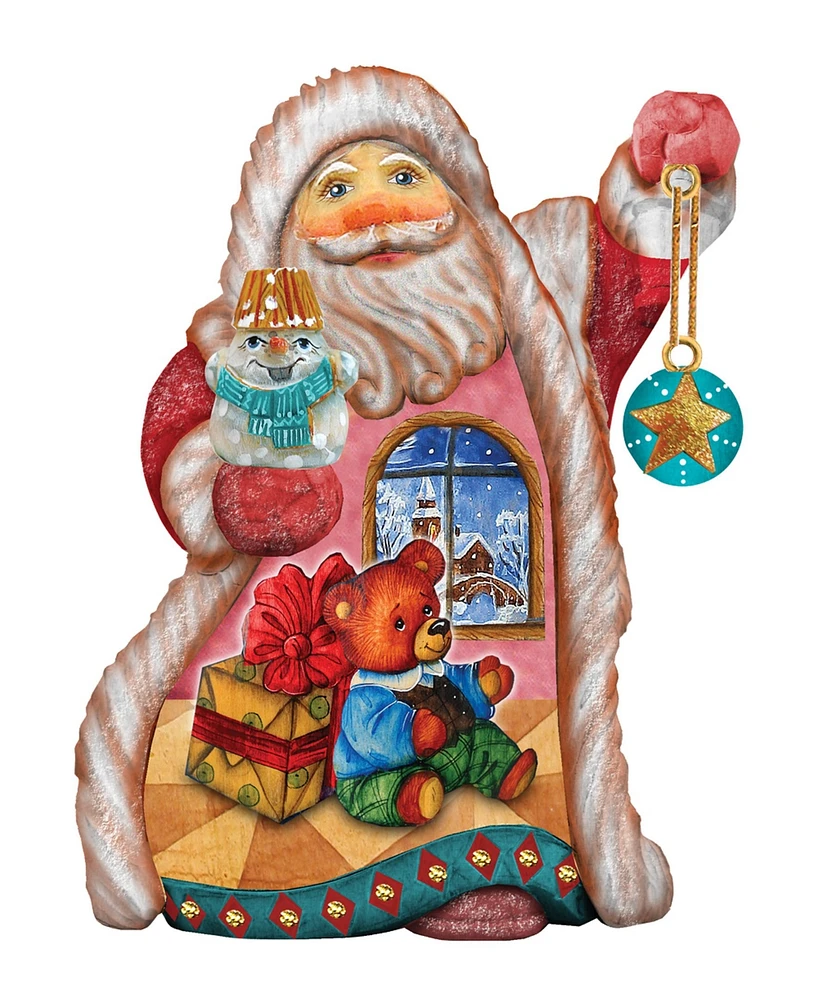 G.DeBrekht Hand Painted Teddy Santa Ornament Figurine with Scenic Painting