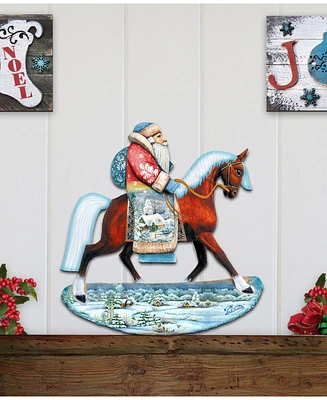 Designocracy Horsey Santa Wooden Decor