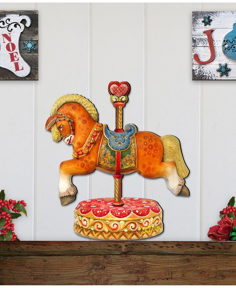 Designocracy Carousel Horse on Base Wooden Decor