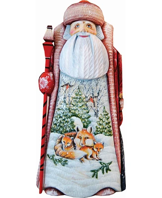 G.DeBrekht Woodcarved Hand Painted Friendly Foxes Santa Figurine