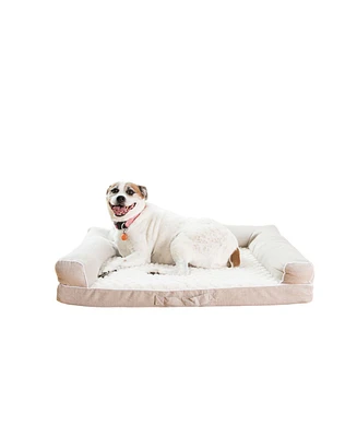Armarkat D07B Medium Bolstered Pet Bed Cushion With Memory Foam, Ivory & Beige