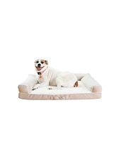 Armarkat D07B Medium Bolstered Pet Bed Cushion With Memory Foam, Ivory & Beige