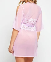 iCollection Cold Shoulder Detail with Floral Applique Mesh Robe Lingerie