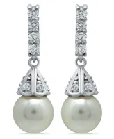 Imitation Pearl Cubic Zirconia Vintage Pyramid Style Drop Earrings Crafted in Silver Plate