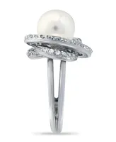 Imitation Pearl and Cubic Zirconia Pave Swirl Ring Silver Plate