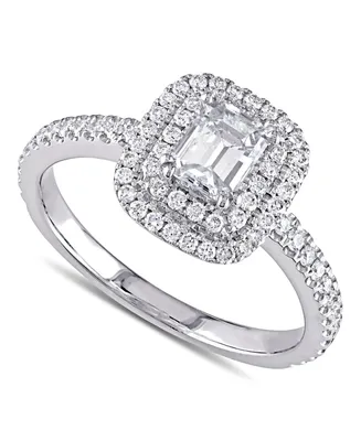 Diamond Emerald-Cut Double Halo Engagement Ring (1 ct. t.w.) 14k White Gold