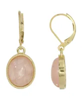 2028 14K Gold Plated Rose Quartz Semi Precious Oval Drop Earrings