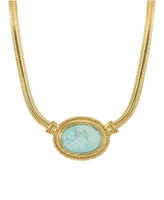 2028 Gold Tone Turquoise Semi Precious Oval Stone Necklace