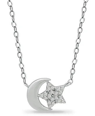 Giani Bernini Cubic Zirconia Moon & Star Pendant Necklace in Sterling Silver, 16" + 2" extender, Created for Macy's