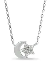 Giani Bernini Cubic Zirconia Moon & Star Pendant Necklace in Sterling Silver, 16" + 2" extender, Created for Macy's