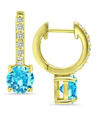 Colored Cubic Zirconia Huggie Hoop Earrings Sterling Silver or 18k Gold over (Also Available Lab Created Opal)