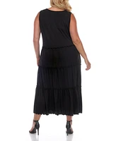 White Mark Plus Scoop Neck Tiered Midi Dress