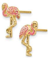 Flamingo Pink Enamel Stud Earrings in 14k Gold