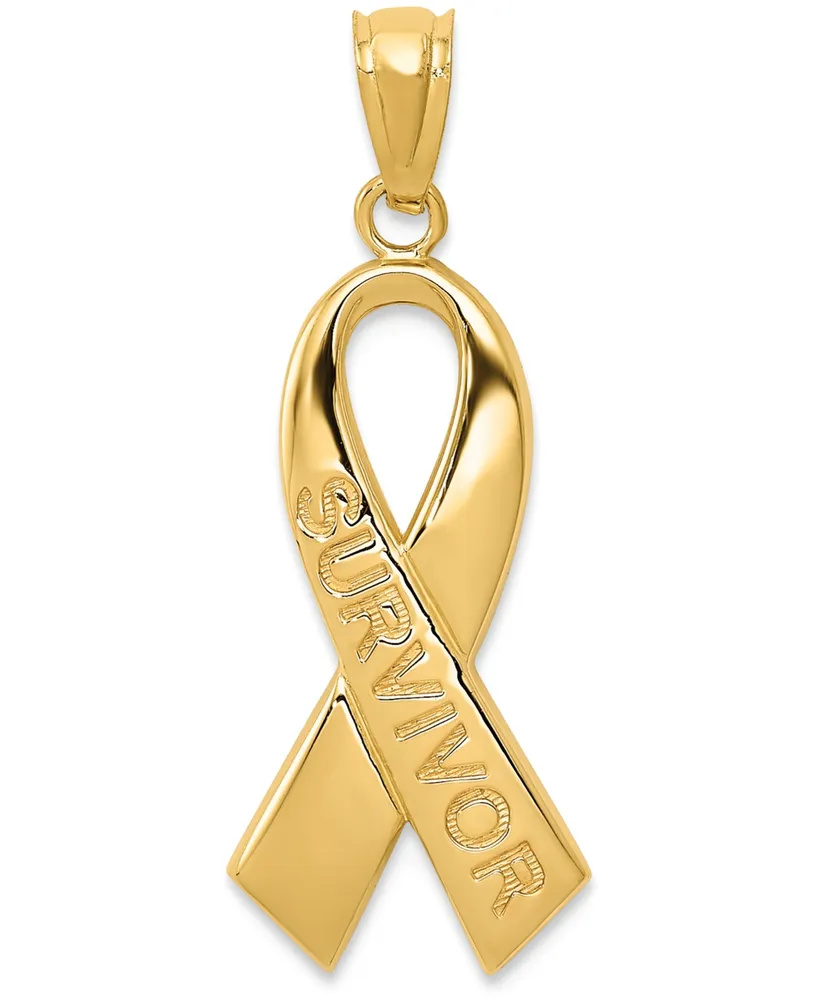 Survivor Ribbon Charm Pendant in 14k Gold