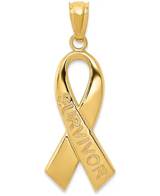 Survivor Ribbon Charm Pendant in 14k Gold