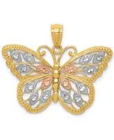 Butterfly Diamond-cut Charm in 14K Yellow Gold with White and Rose Rhodium