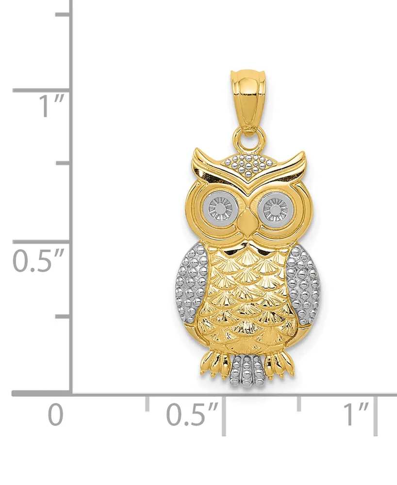 Textured Owl Charm in 14K Gold with Rhodium Plating