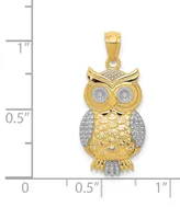 Textured Owl Charm in 14K Gold with Rhodium Plating