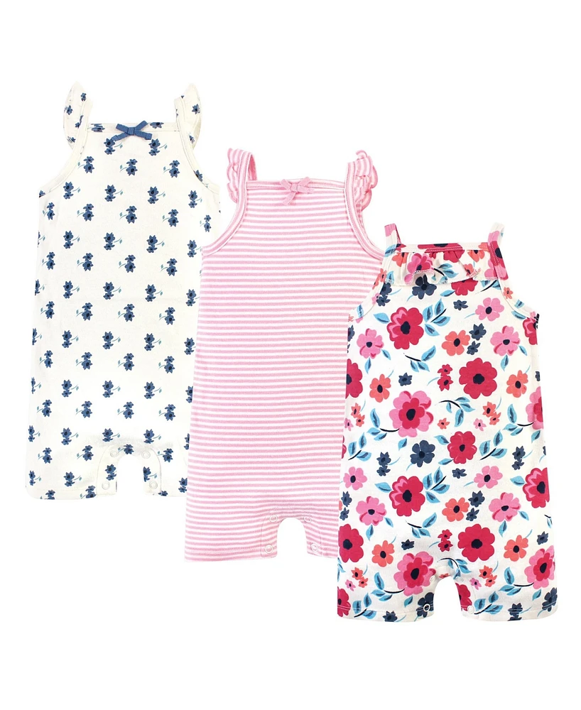 Touched by Nature Baby Girls Organic Cotton Rompers 3pk, Garden Floral Flutter, 3-6 Months