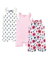 Touched by Nature Baby Girls Organic Cotton Rompers 3pk, Garden Floral Flutter, 3-6 Months