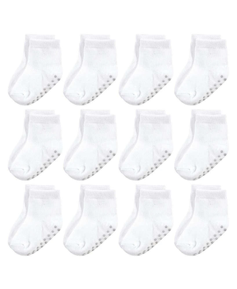 Touched by Nature Toddler Girls Cotton Socks with Non-Skid Gripper for Fall Resistance, Pink Black, 2-4