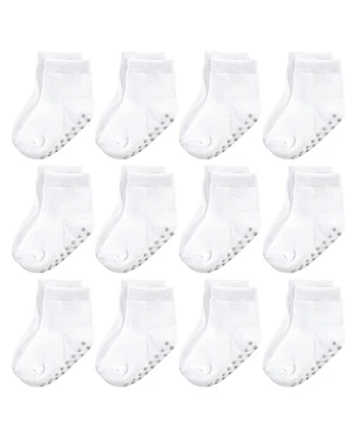 Touched by Nature Toddler Girls Cotton Socks with Non-Skid Gripper for Fall Resistance, Pink Black, 2-4