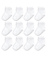 Touched by Nature Toddler Girls Cotton Socks with Non-Skid Gripper for Fall Resistance, Pink Black, 2-4