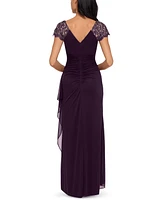 Xscape Lace-Sleeve Chiffon Gown