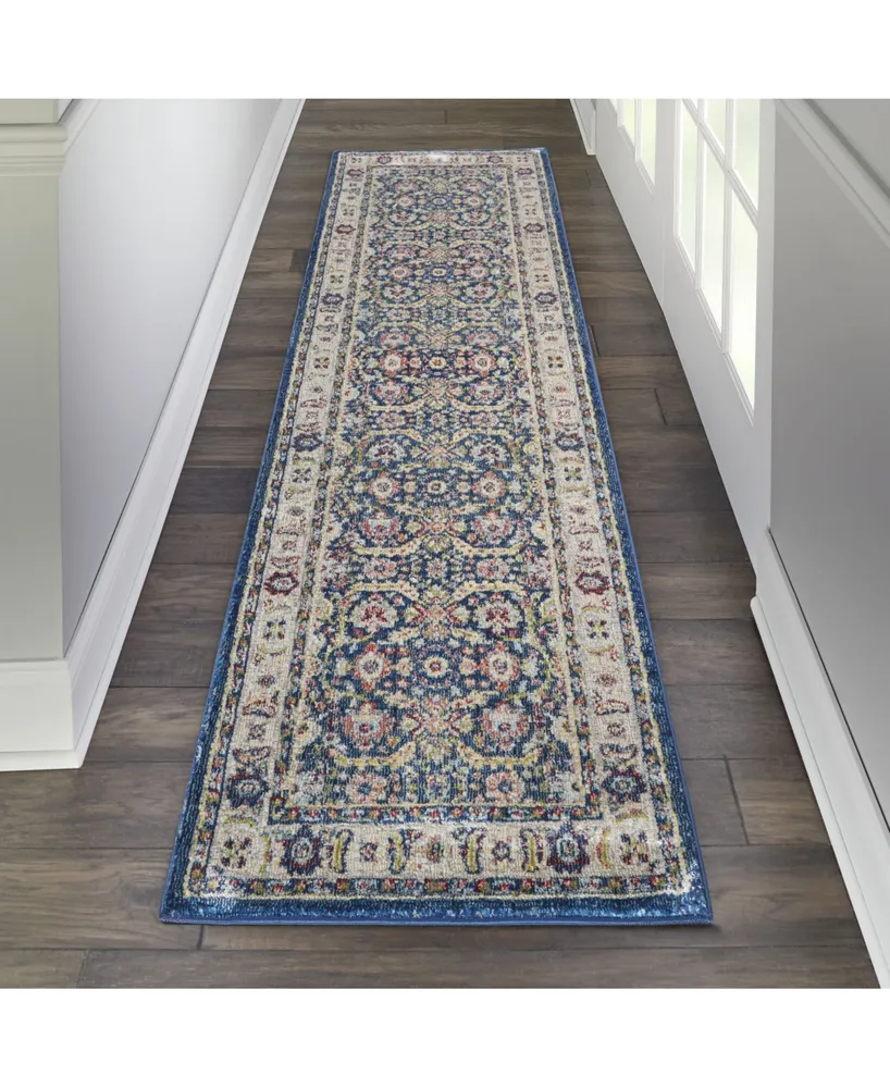 Nourison Home Ankara Global ANR13 Navy and Multi 2'4" x 8' Runner Rug