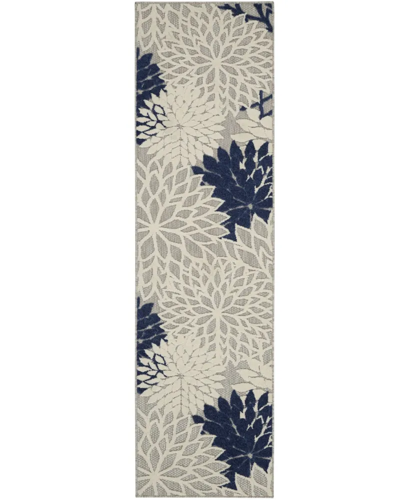 Nourison Home Aloha ALH05 Ivory and Navy 2'3" x 8' Runner Rug