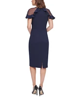Eliza J Ruffled Sheer-Sleeve Sheath Dress